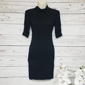 Evita Black Open Back Mock Neck Mini Dress